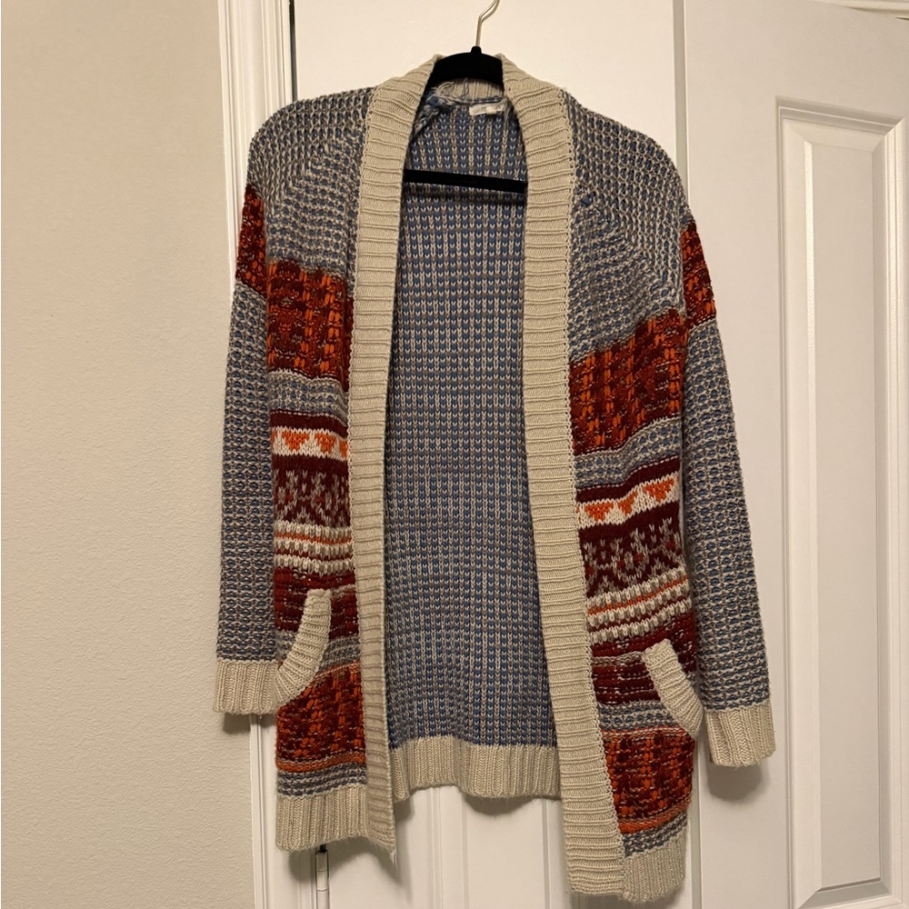 Maurices Cream and Red Patterned Cardigan